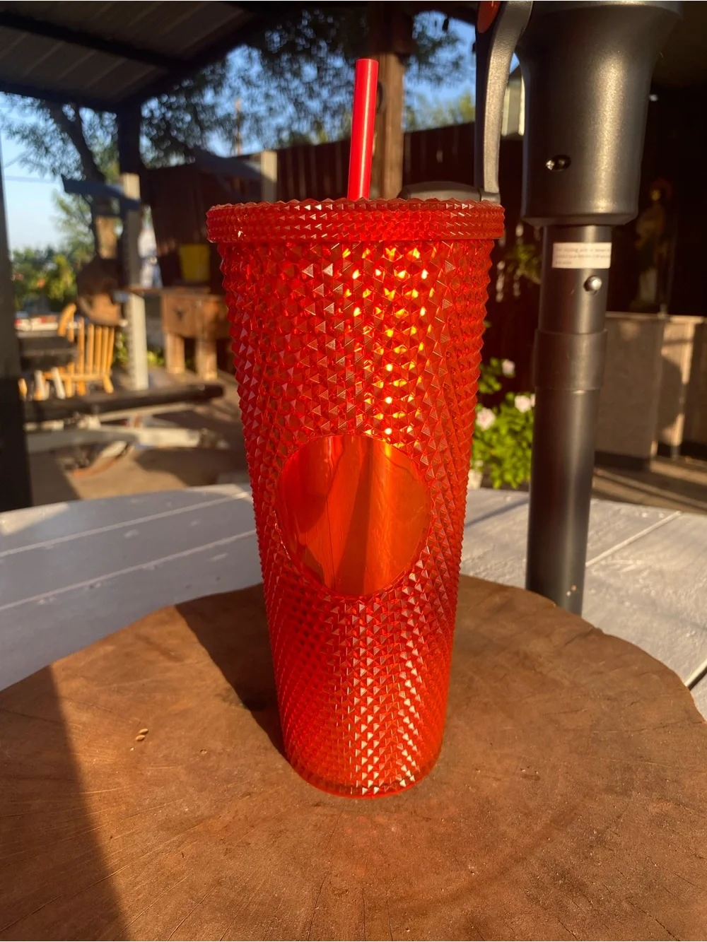 Textured Red Studded Tumbler with Straw